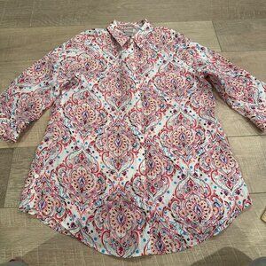 CHICO'S NO IRON 3/4 SLEEVE BLOUSE BUTTON DOWN SIZE 0 (US SIZE 4/6)